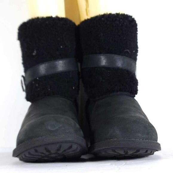 UGG Women's Blayre II US 6 Black Leather Side Zip Belted Shearling Boots - Picture 4 of 12